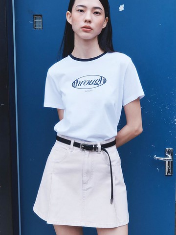 Tuck Detail Denim Mini Skirt Pale Pink