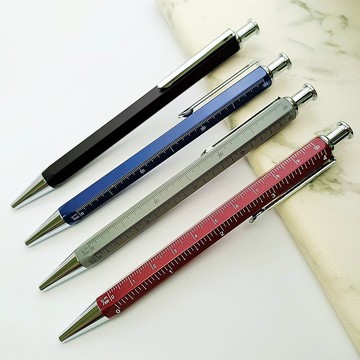 六角 比例尺 多功能 原子筆 跳動 功能筆 附筆盒 派克型筆芯