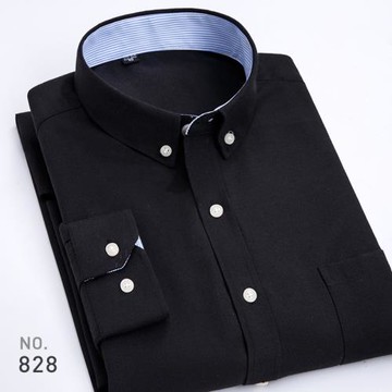 春季牛津紡襯衫男長袖商務休閑職業工裝純黑色襯衣男寸衫修身免燙