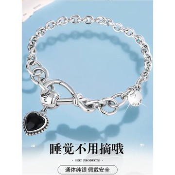 潘家風格銀手鏈女925純銀情侶情人節串珠復古手鐲diy小眾吊墜配件