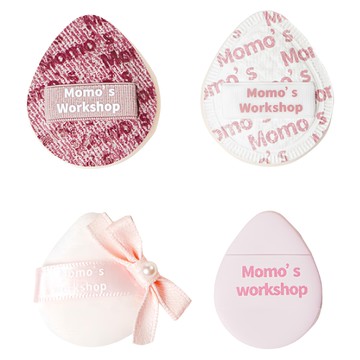 MoMo's Workshop 毛吉吉迷你手指粉撲MIX4件組 夏日丹寧款 附收納袋 迷你便攜 柔軟親膚  1組  粉色 + 白色