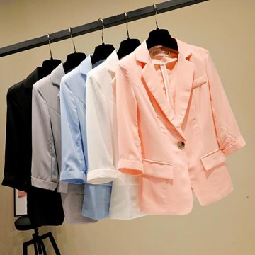 2025新款春裝小西裝七分袖韓版修身女式休閑薄款西服短款外套上衣