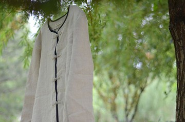 中式盤扣撞色亞麻外套風衣中性男女均可