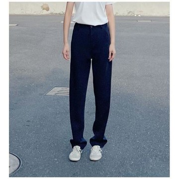 左手日記新加長煙管褲高個子拖地褲直筒褲顯瘦深藍色休閑長褲抗皺