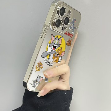 免運+隔日🚚電鍍鏡面手機殼 可愛貓和老鼠風格 適用蘋果17promax16Pro 15plus14 13 1211防摔