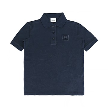 BURBERRY正面刺繡字母LOGO領口三鈕釦設計棉質短袖POLO衫(男款/海軍藍)