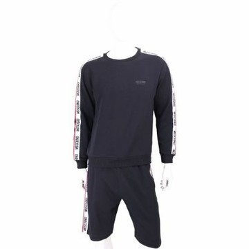 MOSCHINO 紅白字母織帶 內刷毛黑色抽繩運動短褲 五分褲(男/女可穿)