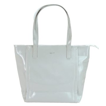 agnes.b 燙銀logo漆皮手提包-白/展示品