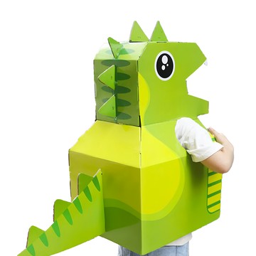 DIY紙箱 兒童紙箱裝扮 厚紙材質 自行DIY組裝使用  綠色恐龍  1個