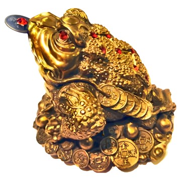 開運陶源 招財咬錢三腳蟾蜍 紅眼三腳 背上七星陣 腳踩古錢 嘴含紅鑽 開店投資吉祥物  金色  1個