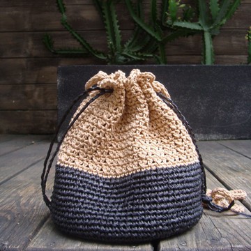 水桶束口包 Bucket Drawstring Bag 紙線與棉線的結合編織