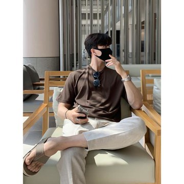 碧舍夏季新款短袖透氣棉體恤韓版潮流簡約半袖上衣寬松圓領T恤男