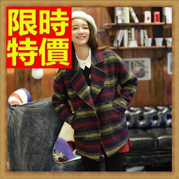 毛呢外套 女大衣-羊毛美麗諾條紋寬鬆中長版女外套63ae32【獨家進口】【米蘭精品】