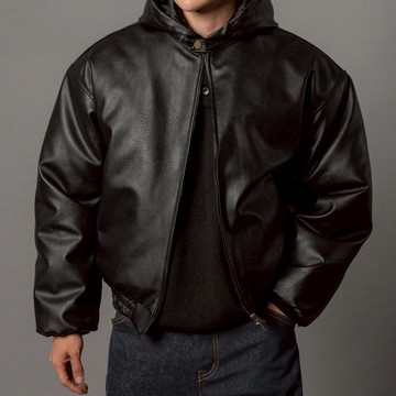 正韓沉穩俐落光澤皮革絎縫鋪棉連帽夾克 2色 YUPPIE 預購商品 0119