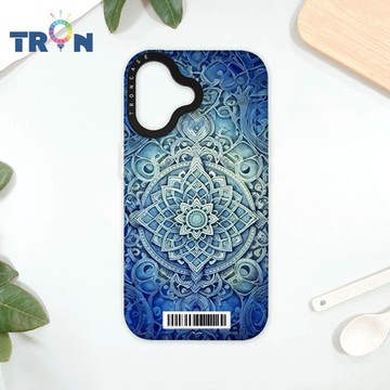 TRON iPhone 16 藍色漸層印度Henna幸運祝福圖騰 防摔太空載具殼 透白 軟硬 手機殼