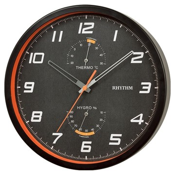 RHYTHM 日本麗聲時計 溫濕度指針掛鐘  黑色