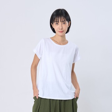 白色小蜜桃寬版方袖純棉寬版T恤