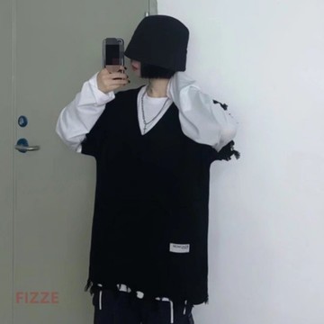 馬甲情侶背心 針織馬甲男 bf學院風純色V領毛衣背心男毛衣背心寬鬆坎肩外搭衫(BWJ520【FIZZE】