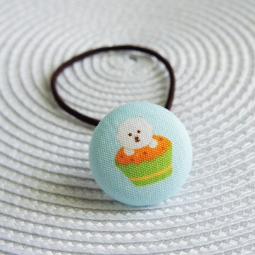 Lovely【日本布】比熊犬鬆緊髮束、粉藍底色【可挑款】A