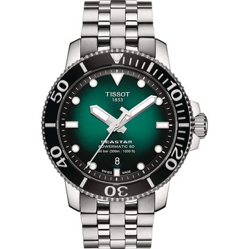 TISSOT 天梭  Seastar 1000 海洋之星300米潛水機械錶-綠/43mm T1204071109101