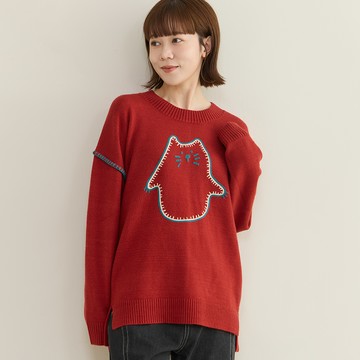 a la sha Q咪撞色鎖邊落肩針織上衣