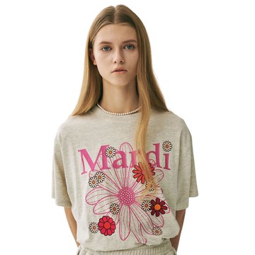 韓國 Mardi Mercredi TSHIRT FLOWERMARDI BLOSSOM 雛菊小花 寬鬆短袖T恤 燕麥灰粉色OATMEAL PINK