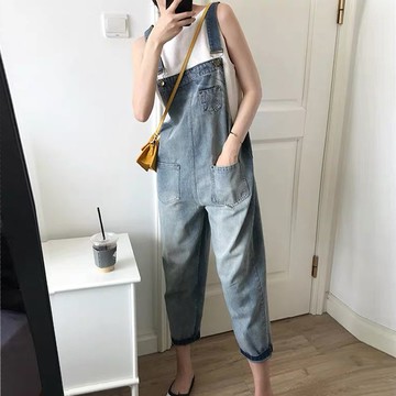 九分牛仔吊帶褲