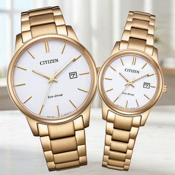 CITIZEN星辰 PAIR系列 光動能時尚對錶 (BM6973-97A+EW2313-93A)