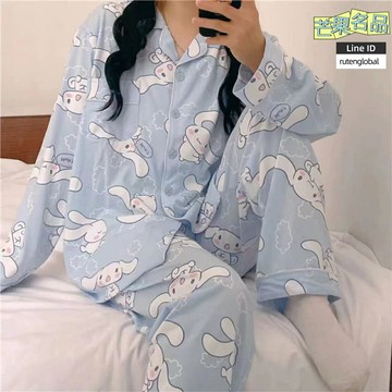 【萌趣玉桂狗】睡衣女 家居服 睡衣套裝 女式睡衣 春秋睡衣 長袖睡衣 法蘭絨兩件套 可愛卡通印花 大碼寬鬆 冬季保暖家居服