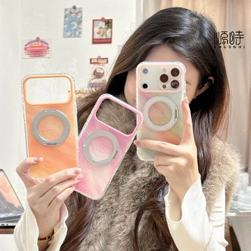 暈染貝殼紋 360旋轉磁吸支架 適用於 iPhone 17 16 15 Pro Max 自帶Ai按鍵 四角加厚 防摔殼