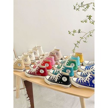 1970S春季高幫帆布鞋女學生韓版女鞋原宿ulzzang百搭板鞋平底布鞋