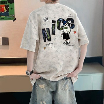 【夏季上新】夏季新款青少年扎染短袖t恤男士潮流寬鬆大碼港風休閒學生半袖男