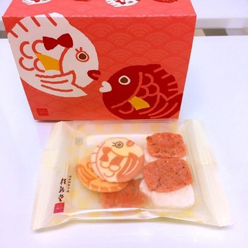 桂新堂日本百年老店仙貝濃郁酥脆海老鮮蝦仙貝餅乾期間限量款-年年有餘雙鯛魚禮盒組新年禮品-現貨