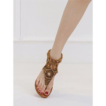 民族風夾趾涼鞋女2026夏季新款波西米亞水鉆串珠復古羅馬度假女鞋