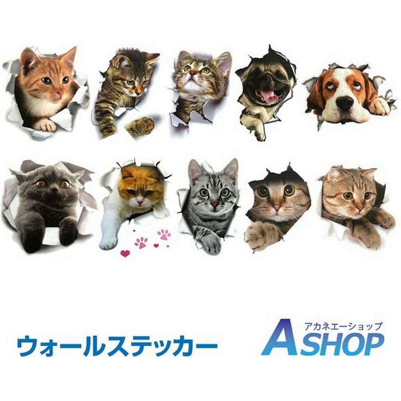 ステッカー シール 猫 犬 5種類セット おしゃれ ウォールステッカー 動物 壁 だまし絵 壁紙 飛び出す Ny158 通販 Lineポイント最大0 5 Get Lineショッピング