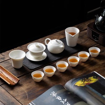 羊脂玉白瓷功夫茶具套裝家用辦公室會客蓋碗泡茶杯現代簡約整套