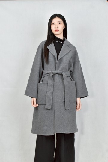 (L) loewe灰色大衣綁帶外套