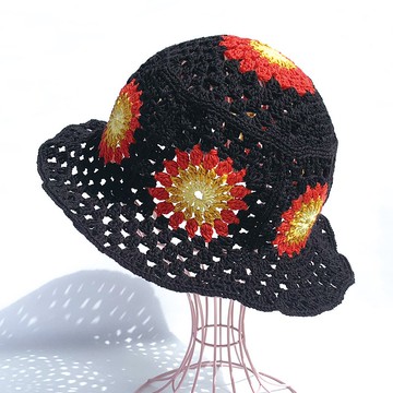 【鉤針編織漁夫帽】黑色／紅色