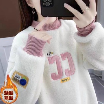 假兩件加絨加厚羊羔毛衛衣女2025年新款爆款秋冬大碼女裝洋氣上衣