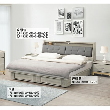 【多木家居】木斯MOOSE-334/152公分/182公分USB床頭箱+床底+床頭櫃組合