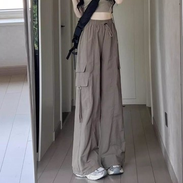 冰絲速干褲 工裝褲 速乾冰絲工裝褲男女夏季新款高腰直筒冰感休閒美式薄款休閒運動褲0629