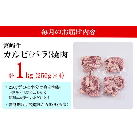 ふるさと納税  宮崎牛 カルビ 焼肉 1kg (250g×4) ×5回 合計5kg 小分け 牛肉 真空包装 バラ 冷凍 送料無料 国産 牛 肉 .. 宮崎県美郷町