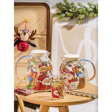 西比爾圣誕玻璃壺冷水壺耐高溫家用大容量涼白開茶壺杯子套裝送人