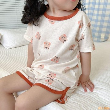 【Hi！Kids】兒童睡衣夏季薄款男童女童卡通冰絲短袖短褲寶寶莫代爾家居服套裝