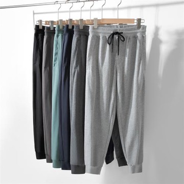 舒適精硫棉毛圈束腳衛褲男士款純色長褲日系休閑寬松收口運動褲潮