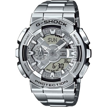 CASIO 卡西歐 G-SHOCK 工業風大錶殼金屬雙顯手錶 送禮推薦-銀 GM-110D-8A