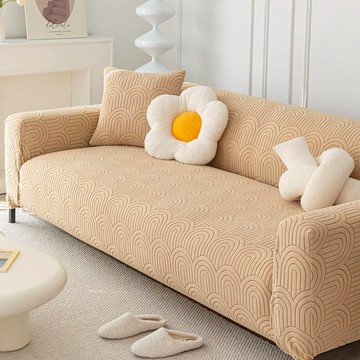 【好物良品】《一人座幾何波紋系列》立體提花彈力沙發罩90~130cm｜5色任選 贈抱枕套x1粉色 一人座