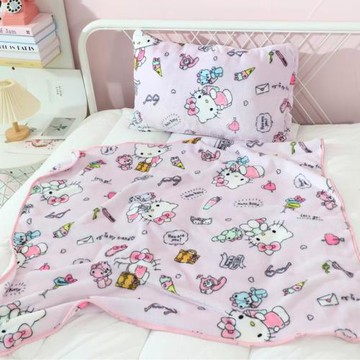 可愛粉紫kt少女心毛毯被子辦公室午睡空調小毯子沙發蓋毯床單枕套