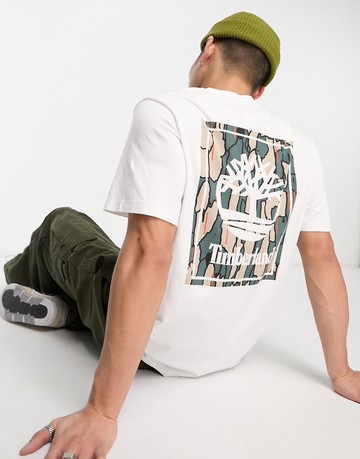 Timberland Front Stack camo logo t-shirt in white