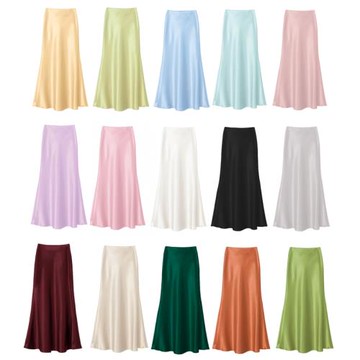 春秋新款高腰顯瘦中長款緞面光澤感絲滑半身裙包臀魚尾A字長裙女